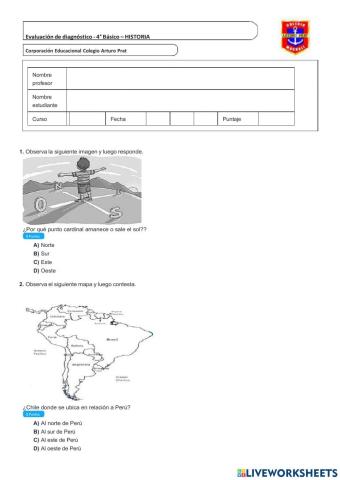 Evaluacion diagnostica de historia 4° básicos