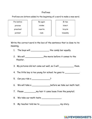 Prefixes Re, Pre and Bi