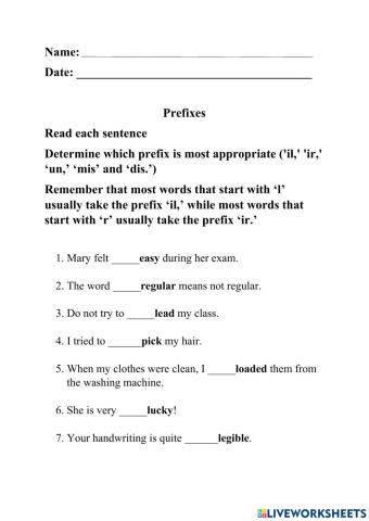 Prefixes - 'il,' 'ir' and 'un' With Exceptions