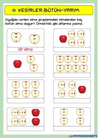 Kesirler:Bütün-Yarım