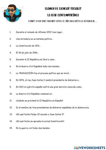 EXAMEN DE CIENCIAS SOCIALES DE SEXTO C (LA EDAD CONTEMPORÁNEA II)