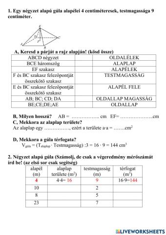 Négyzet alapú gúla térfogata