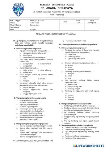 PTS Bahasa Jawa Genap 2020-2021