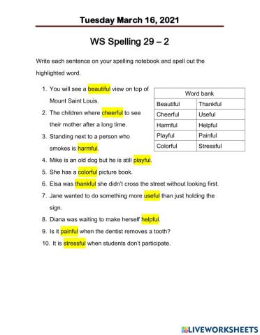 Worksheet