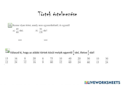 Törtek egyszerűsítése, bővítése