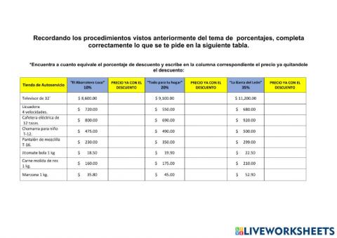 Porcentajes sencillos