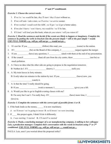 1st and 2nd conditionals