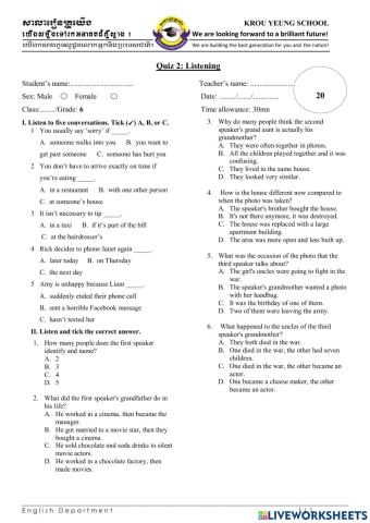 Listening quiz grade 6