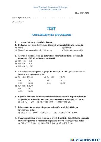 Test contabilitatea stocurilor