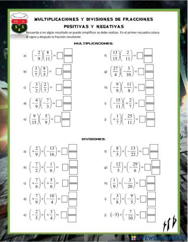 Multiplicación y División de Fracciones (Postivas y Negativas)