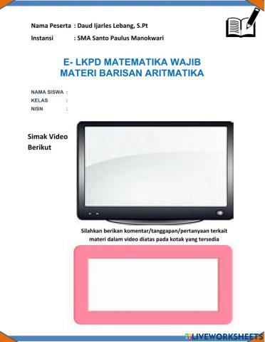 E-LKPD Barisan Aritmatika