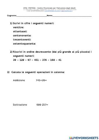 TEST D'INGRESSO matematica