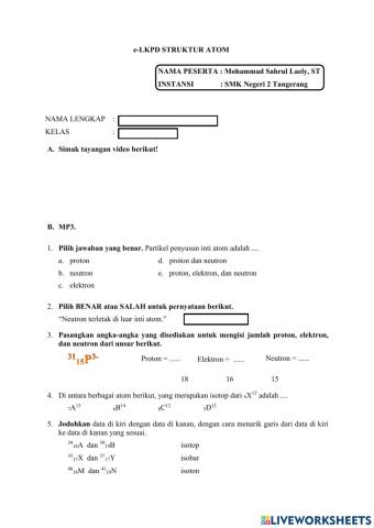 LKPD Struktur Atom (Partikel Penyusun Atom)