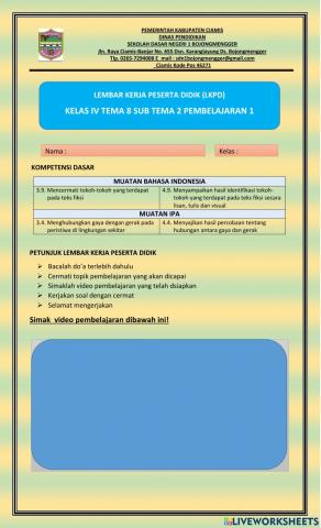 LKPD KELAS IV PB 1 ST 2 T 8