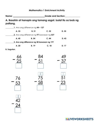 Math 1- Enrichment Activity