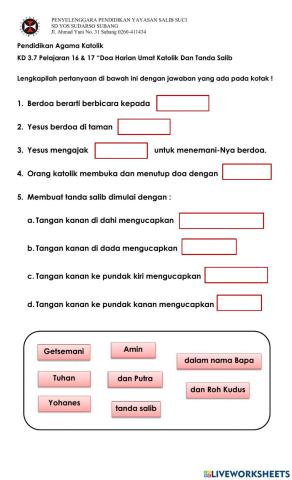 Latihan Pendidikan Agama Katolik Pel. 16-17 -Doa Harian Katolik dan Tanda Salib-