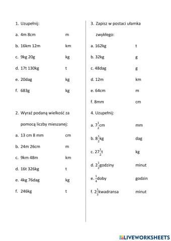 Ułamki i jednostki masy oraz odległości