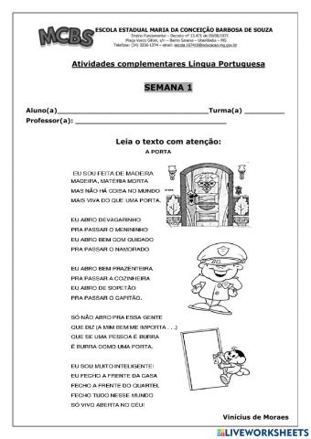 Interpretação poema porta