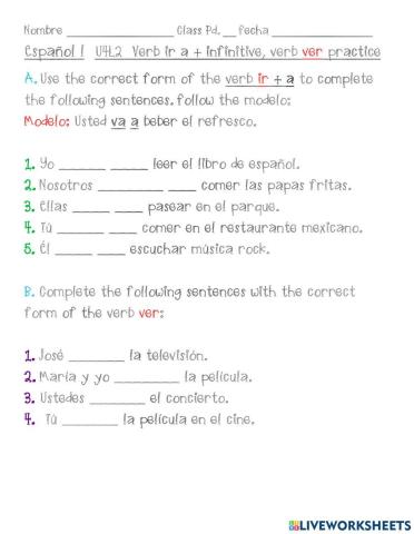 Verb ir + a + infinitive & verb ver practice