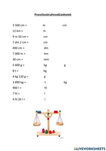 Procvičování převodů jednotek
