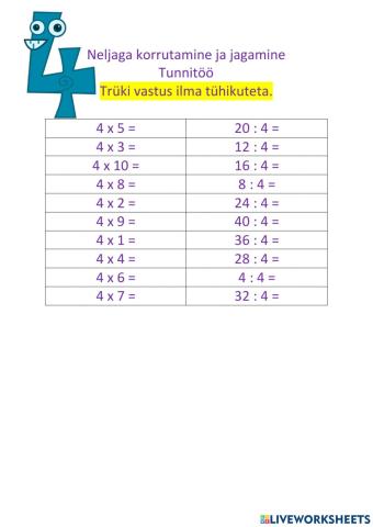 Korrutamine ja jagamine arvuga 4