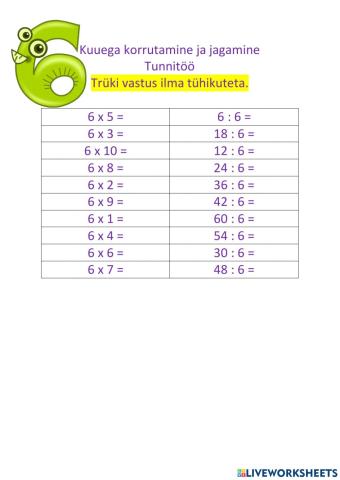 Korrutamine ja jagamine arvuga 6