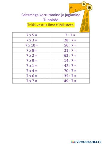 Korrutamine ja jagamine arvuga 7