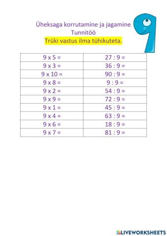 Korrutamine ja jagamine arvuga 9