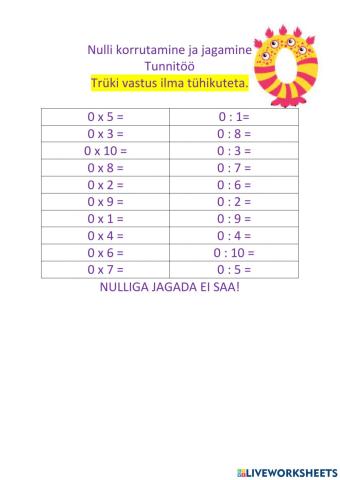 Korrutamine ja jagamine arvuga 0