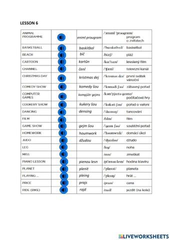 HP 2, Lesson 6, vocabulary