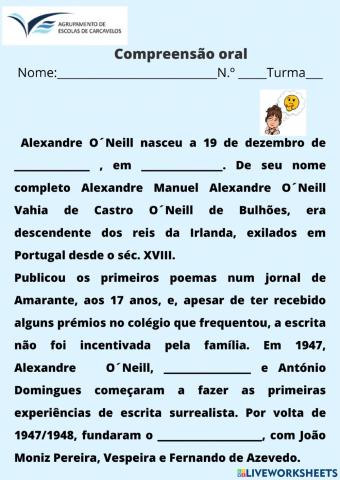 Compreensão oral - Alexandre O'Neill