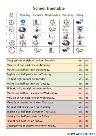 School timetable - reading