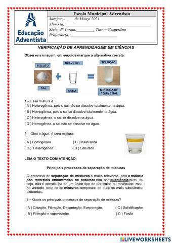 Avaliação Bimestral de Ciências