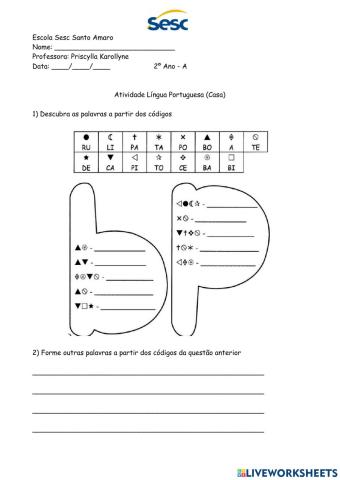 22-03-2021 - Atividade de Português (Casa)