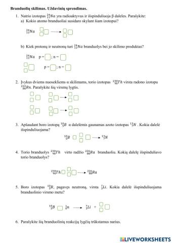Branduolių skilimas. Uždaviniai