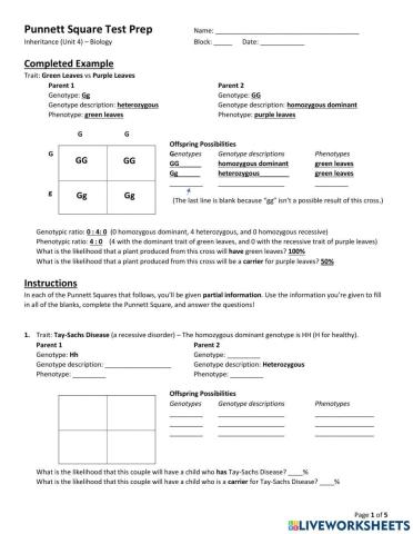 Unit 4 - Punnett Square Test Prep