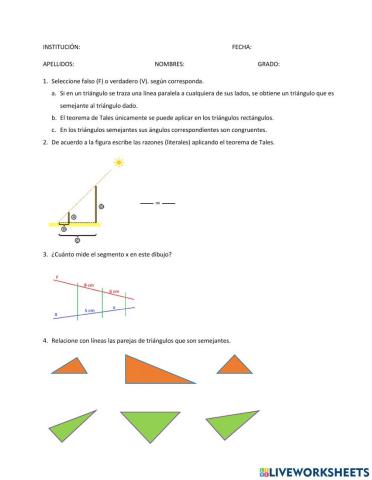 Teorema de Tales con su aplicación en triángulos