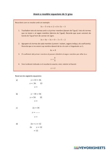 Equacions de 1r grau