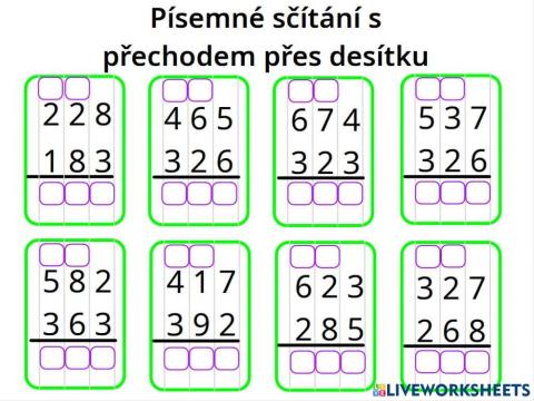 Písemné sčítání do 1000 s přechodem přes 10