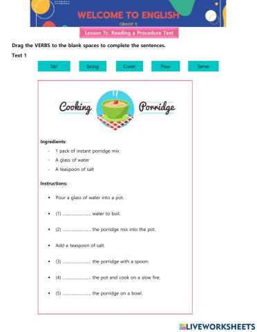 Lesson 7c - Reading a Procedure Text