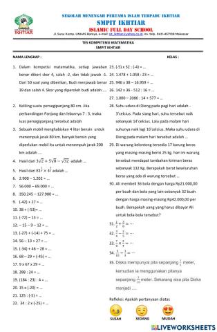 Tes Kompetensi Matematika