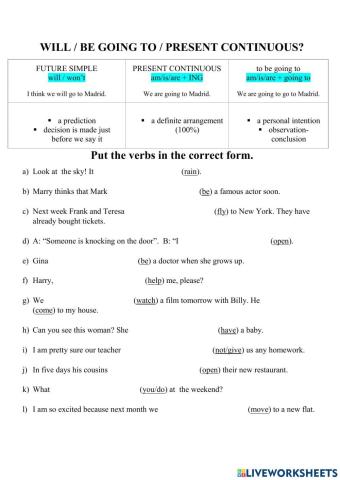 Future: will - be going to - present continuous