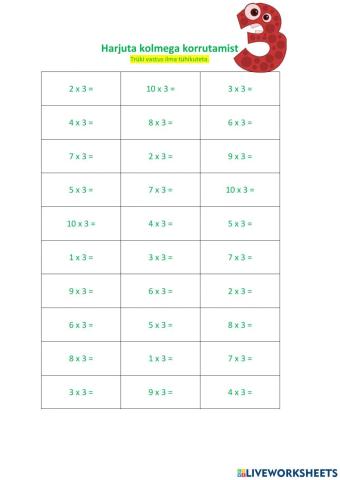 Korrutamine arvuga 3