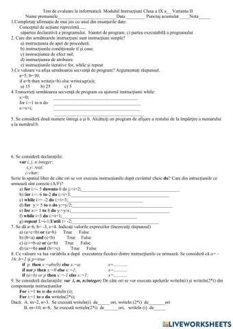 Test INSTRUCTIUNI cl 9, v2