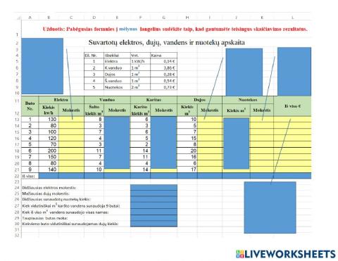 Sudėkite į vietas Excel formules