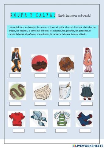 Llionés. ROUPA Y CALZÁU.4º de primaria