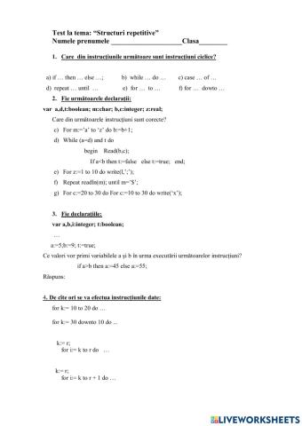 Test Structuri repeditive cl 9-a