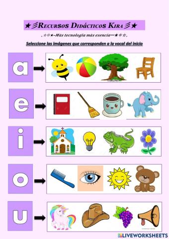 Identificar los pictogramas con las vocales