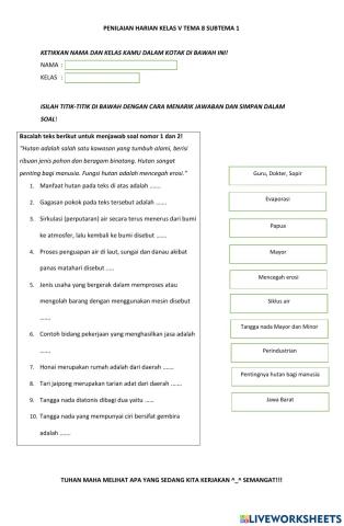 PH Kelas V Tema 8 Subtema 1