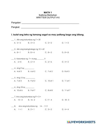 Math written op 3rd qtr -6